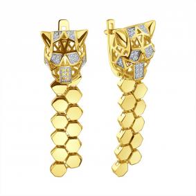 Серьги из лимонного золота Karatov Т94102Г597 с бриллиантом Т94102Г597 фото