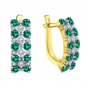 Серьги из лимонного золота Karatov Т94102Г894 с бриллиантом и изумрудом Т94102Г894 фото