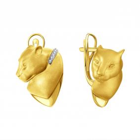 Серьги из лимонного золота Karatov Т94152Г209-1 с бриллиантом Т94152Г209-1 фото