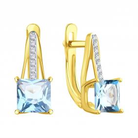 Серьги из лимонного золота Karatov Т94302Е155 с топазом и фианитом Т94302Е155 фото