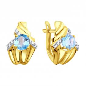 Серьги из лимонного золота Karatov Т94302Е292 с топазом и фианитом Т94302Е292 фото