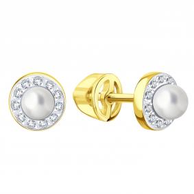 Серьги из лимонного золота Karatov Т94402В803 с бриллиантом и жемчугом Т94402В803 фото