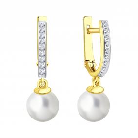 Серьги из лимонного золота Karatov Т94402В806 с бриллиантом и жемчугом Т94402В806 фото