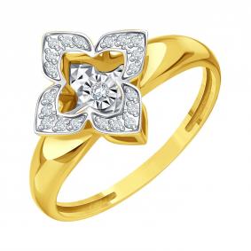 Кольцо из лимонного золота Karatov Т94561Б978 с бриллиантом Т94561Б978 фото