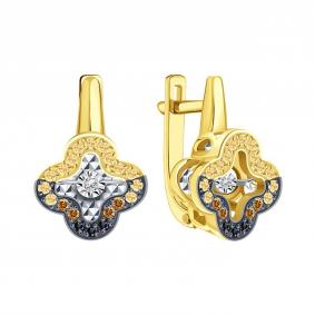 Серьги из лимонного золота Karatov Т94562Г253 с бриллиантом Т94562Г253 фото