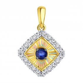 Подвеска из лимонного золота Karatov Т945636359-01-02 с бриллиантом и сапфиром Т945636359-01-02 фото