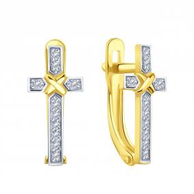 Серьги-кресты из лимонного золота Karatov с фианитом Т94702Е376 Т94702Е376 фото