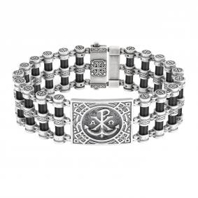 Браслет из черненого серебра Третья ступень с карбоном ТС01-03-001 ТС01-03-001 фото