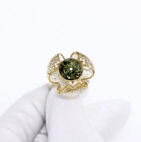 Кольцо из лимонного серебра Янтарная волна Я520004пк-з-1 с фианитом и янтарём Я520004пк-з-1 фото