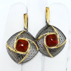 Серьги из лимонного серебра Янтарная волна Я521014пк-к с янтарём Я521014пк-к фото