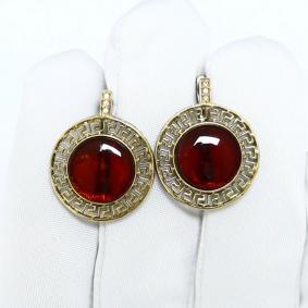 Серьги из лимонного серебра Янтарная волна Я521015пк-к с фианитом и янтарём Я521015пк-к фото