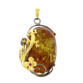 Подвеска из лимонного серебра Янтарная волна Я723062пк-к с фианитом и янтарём Я723062пк-к фото