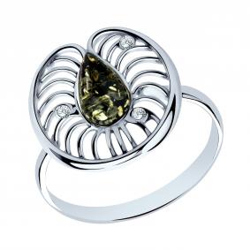 Серебряное кольцо Янтарная волна Я820096-з с янтарём и ювелирным кристаллом Я820096-з фото