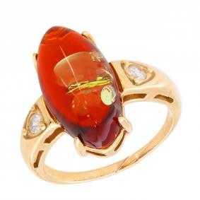 Кольцо из золочёного серебра Янтарная волна Я820113п-кр с фианитом и янтарём Я820113п-кр фото