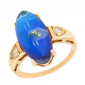 Кольцо из золочёного серебра Янтарная волна Я820113п-с с фианитом и янтарём Я820113п-с фото