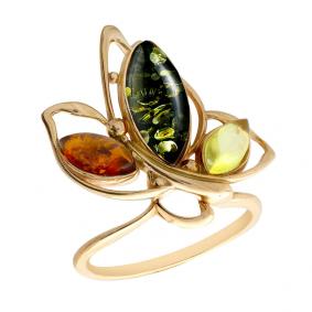 Кольцо из золочёного серебра Янтарная волна Я820163п-микс-1 с янтарём Я820163п-микс-1 фото