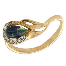 Кольцо из золочёного серебра Янтарная волна Я820181п-с с янтарём и ювелирным кристаллом Я820181п-с фото