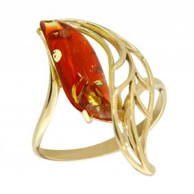 Кольцо из золочёного серебра Янтарная волна Я820193п-кр с янтарём Я820193п-кр фото