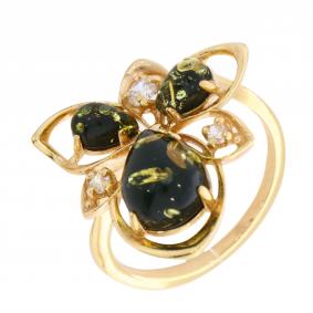 Кольцо из золочёного серебра Янтарная волна Я820206п-з с фианитом и янтарём Я820206п-з фото