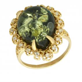 Кольцо из золочёного серебра Янтарная волна Я820251п-з с фианитом и янтарём Я820251п-з фото