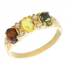 Кольцо из золочёного серебра Янтарная волна Я820286п-микс с янтарём Я820286п-микс фото