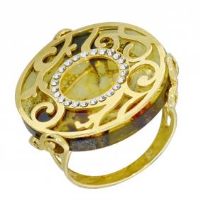 Кольцо из лимонного серебра Янтарная волна Я820315п-з с янтарём и ювелирным кристаллом Я820315п-з фото