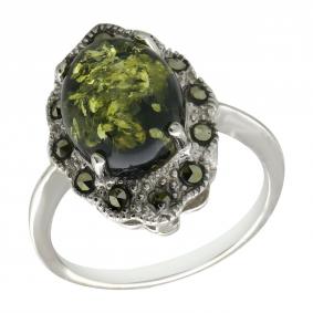 Серебряное кольцо Янтарная волна с янтарём и марказитом Я820401-з Я820401-з фото