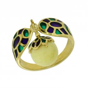 Кольцо из лимонного серебра Янтарная волна с янтарём и витражной эмалью Я820448п-ж Я820448п-ж фото