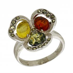 Серебряное кольцо Янтарная волна с янтарём и марказитом Я820461-микс Я820461-микс фото