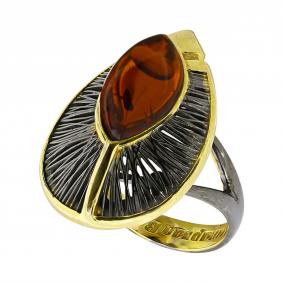 Кольцо из лимонного серебра Янтарная волна Я820850пк-к с янтарём Я820850пк-к фото