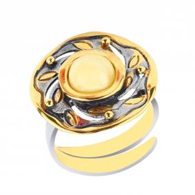 Кольцо из лимонного серебра Янтарная волна Я820853пк-б с янтарём Я820853пк-б фото