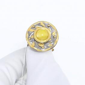 Кольцо из лимонного серебра Янтарная волна Я820853пк-ж с янтарём Я820853пк-ж фото