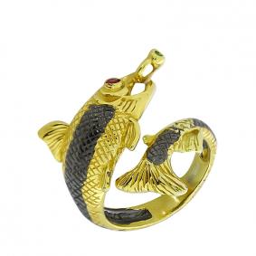 Кольцо из золочёного серебра Янтарная волна Я820950пк-рз с фианитом Я820950пк-рз фото