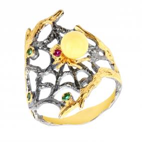 Кольцо из лимонного серебра Янтарная волна Я820957пк-ж с фианитом и янтарём Я820957пк-ж фото