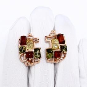 Серьги из золочёного серебра Янтарная волна Я821101п-микс-1 с янтарём Я821101п-микс-1 фото