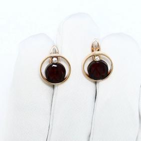 Серьги из золочёного серебра Янтарная волна Я821120п-к с янтарём и ювелирным кристаллом Я821120п-к фото