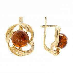 Серьги из золочёного серебра Янтарная волна Я821190п-к с янтарём Я821190п-к фото
