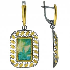 Серьги из лимонного серебра Янтарная волна Я821324пк-бир с янтарём Я821324пк-бир фото