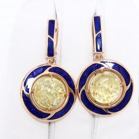 Серьги из золочёного серебра Янтарная волна Я821439п-л с янтарём и эмалью Я821439п-л фото