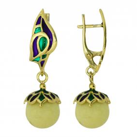 Серьги из лимонного серебра Янтарная волна с янтарём и витражной эмалью Я821448п-ж Я821448п-ж фото