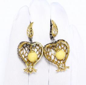Серьги из лимонного серебра Янтарная волна Я821849пк-б с янтарём Я821849пк-б фото
