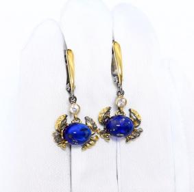 Серьги из лимонного серебра Янтарная волна Я821860пк-с с фианитом и янтарём Я821860пк-с фото