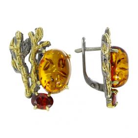 Серьги из лимонного серебра Янтарная волна Я821946пк-к с фианитом и янтарём Я821946пк-к фото