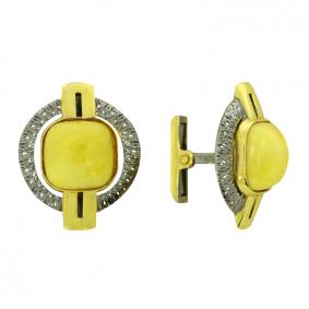 Запонки из лимонного серебра Янтарная волна Я822843пк-ж с янтарём Я822843пк-ж фото