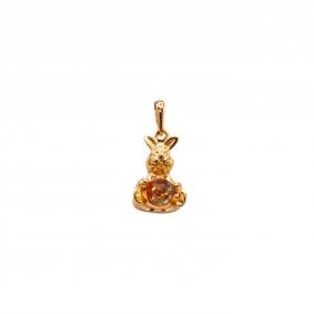 Подвеска из золочёного серебра Символ года Кролик Янтарная волна с янтарём Я823013п-кр Я823013п-кр фото