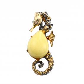 Подвеска из лимонного серебра Янтарная волна Я823865пк-ж с фианитом и янтарём Я823865пк-ж фото