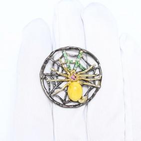 Подвеска из лимонного серебра Янтарная волна Я823957пк-ж с фианитом и янтарём Я823957пк-ж фото