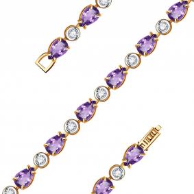 Золотой браслет Александра бр096-3сбк с фианитом и аметистом бр096-3сбк фото