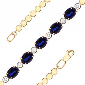 Золотой браслет Александра бр122-27сбк с фианитом и гидротермальным сапфиром бр122-27сбк фото