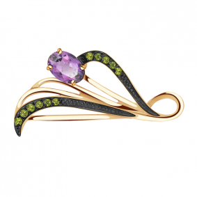 Золотая брошь Александра бш057-3ск-са с фианитом и аметистом бш057-3ск-са фото